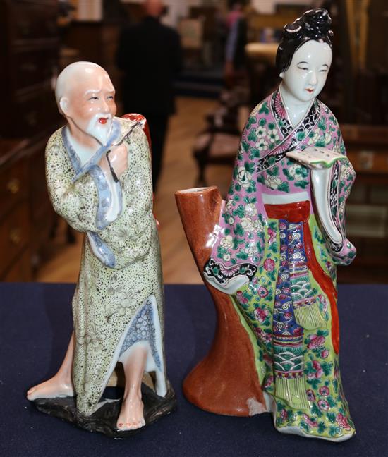 Two Chinese enamelled porcelain figures, early 20th century, 30.3cm, chip to base